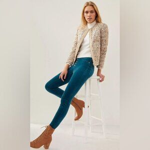 Anthropologie Pilcro High-Rise Button-Fly Skinny Corduroy Pants in Teal Size 29